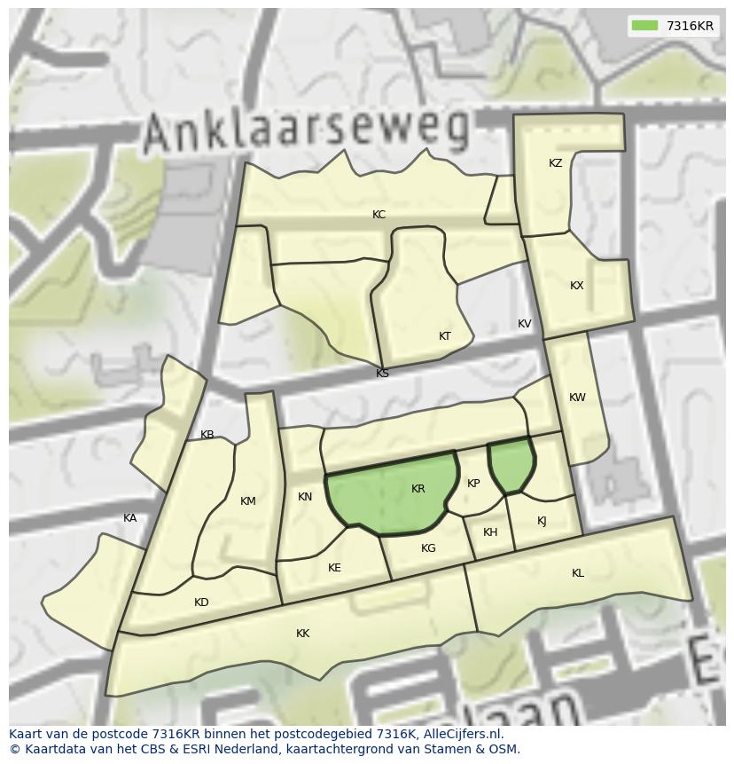 Afbeelding van het postcodegebied 7316 KR op de kaart.