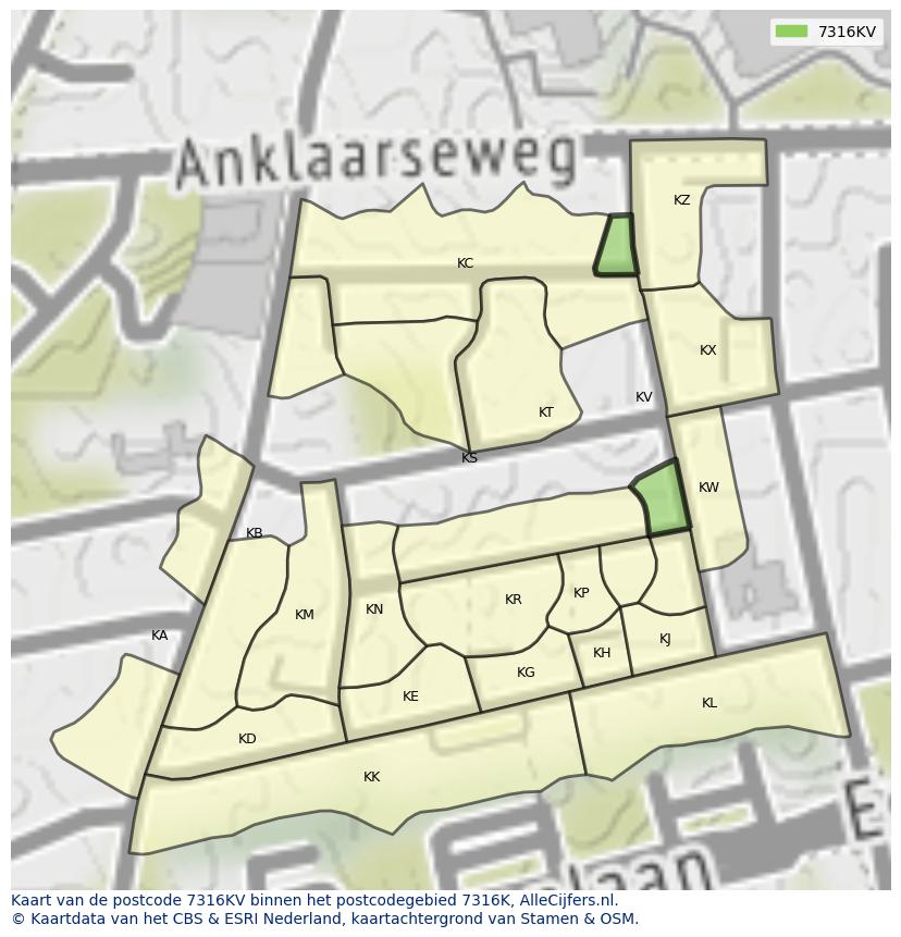 Afbeelding van het postcodegebied 7316 KV op de kaart.