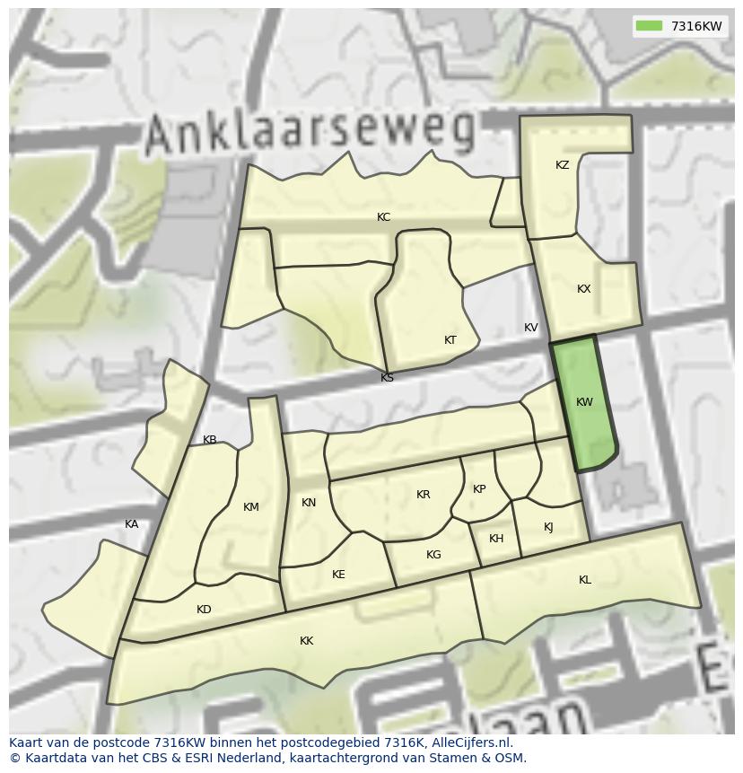 Afbeelding van het postcodegebied 7316 KW op de kaart.