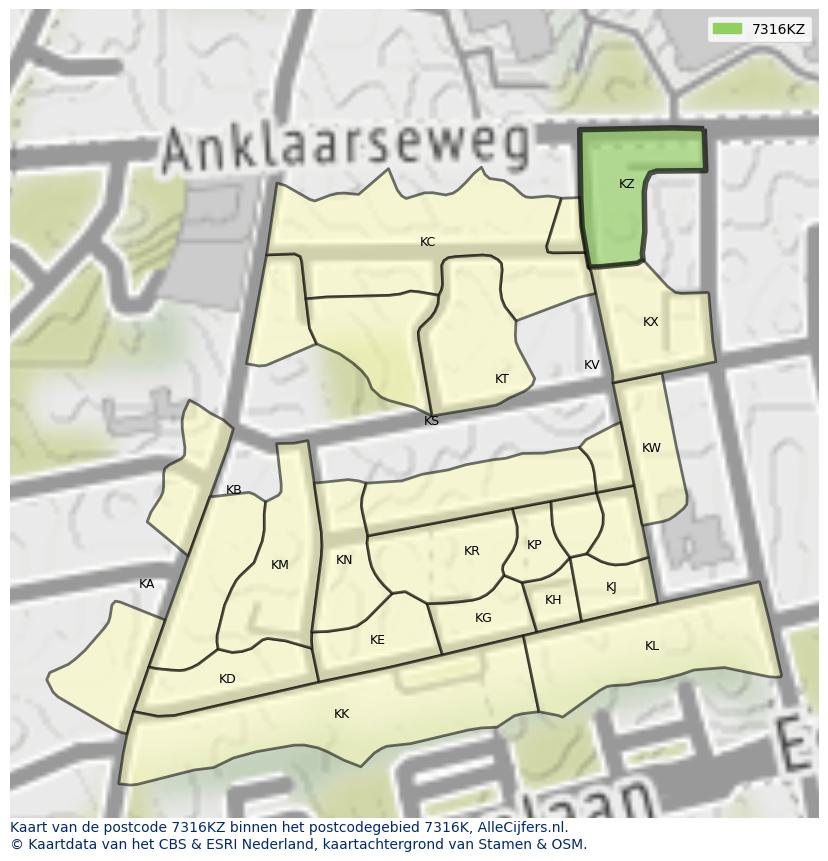 Afbeelding van het postcodegebied 7316 KZ op de kaart.