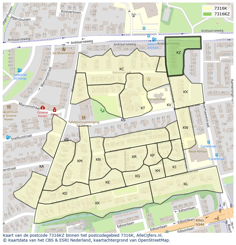 Afbeelding van het postcodegebied 7316 KZ op de kaart.