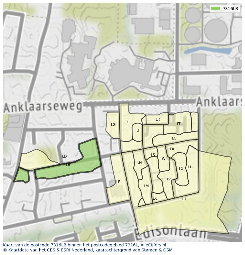Afbeelding van het postcodegebied 7316 LB op de kaart.