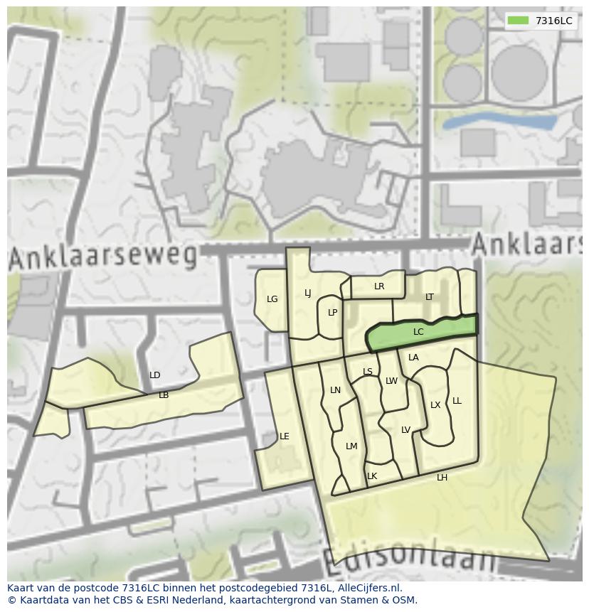 Afbeelding van het postcodegebied 7316 LC op de kaart.