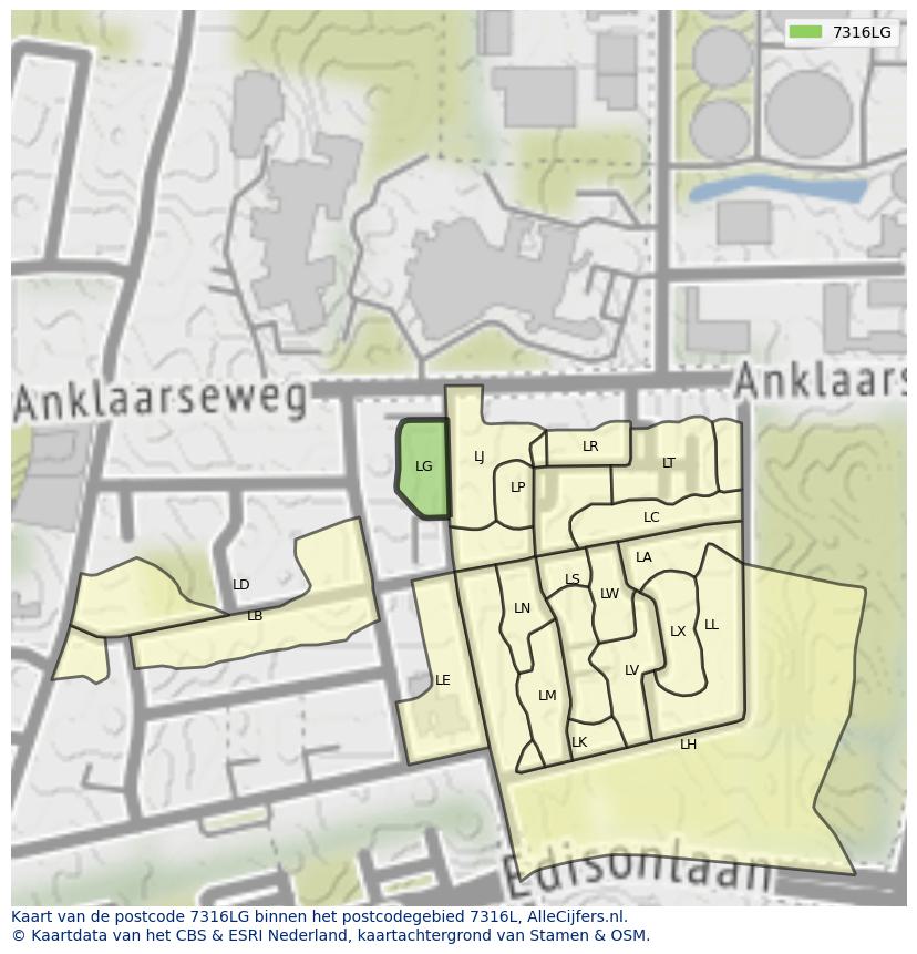 Afbeelding van het postcodegebied 7316 LG op de kaart.