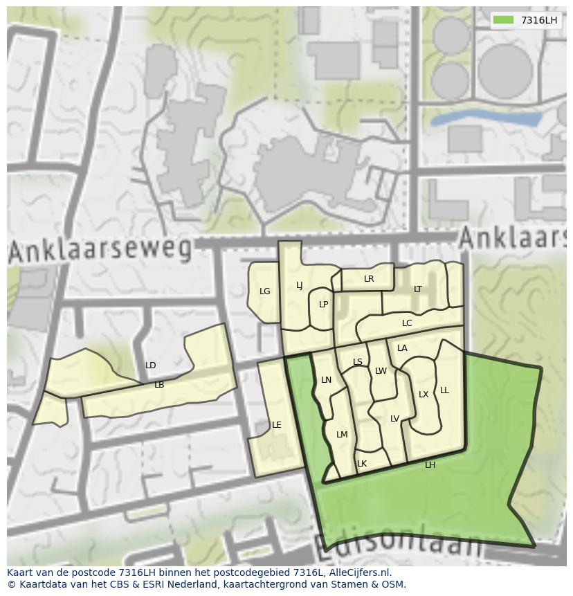 Afbeelding van het postcodegebied 7316 LH op de kaart.