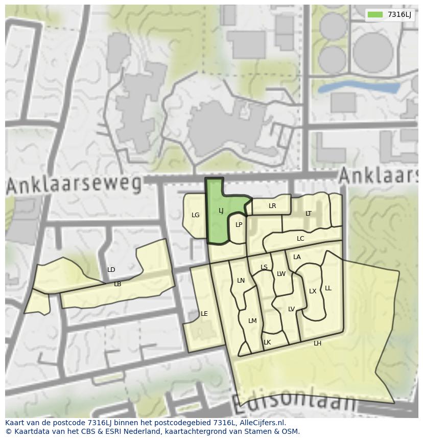 Afbeelding van het postcodegebied 7316 LJ op de kaart.