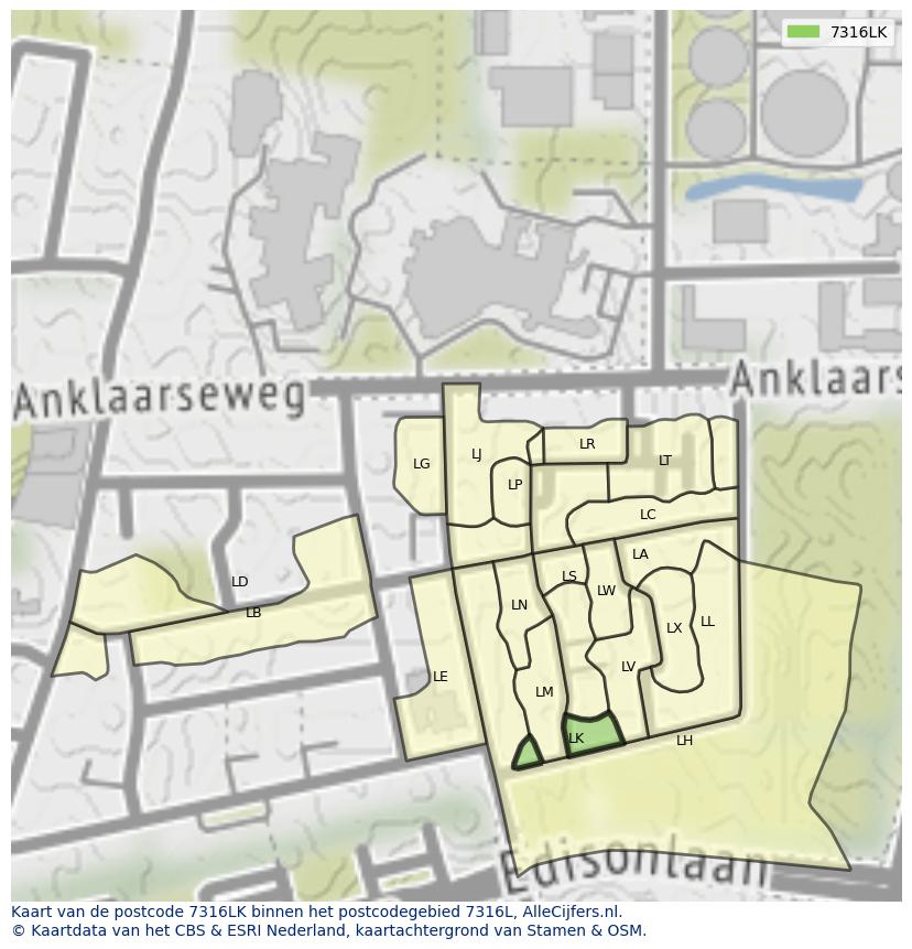 Afbeelding van het postcodegebied 7316 LK op de kaart.