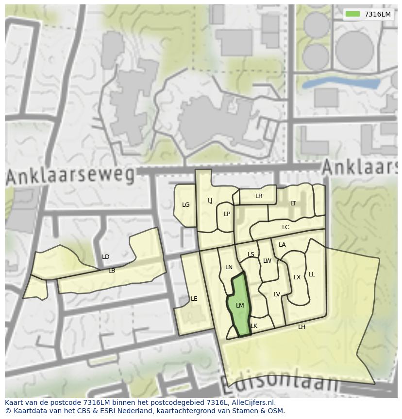 Afbeelding van het postcodegebied 7316 LM op de kaart.