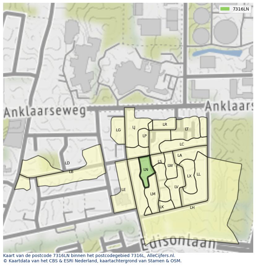 Afbeelding van het postcodegebied 7316 LN op de kaart.