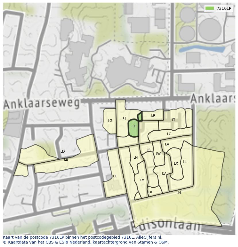 Afbeelding van het postcodegebied 7316 LP op de kaart.