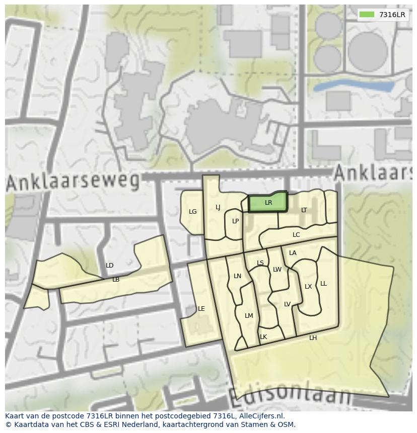 Afbeelding van het postcodegebied 7316 LR op de kaart.