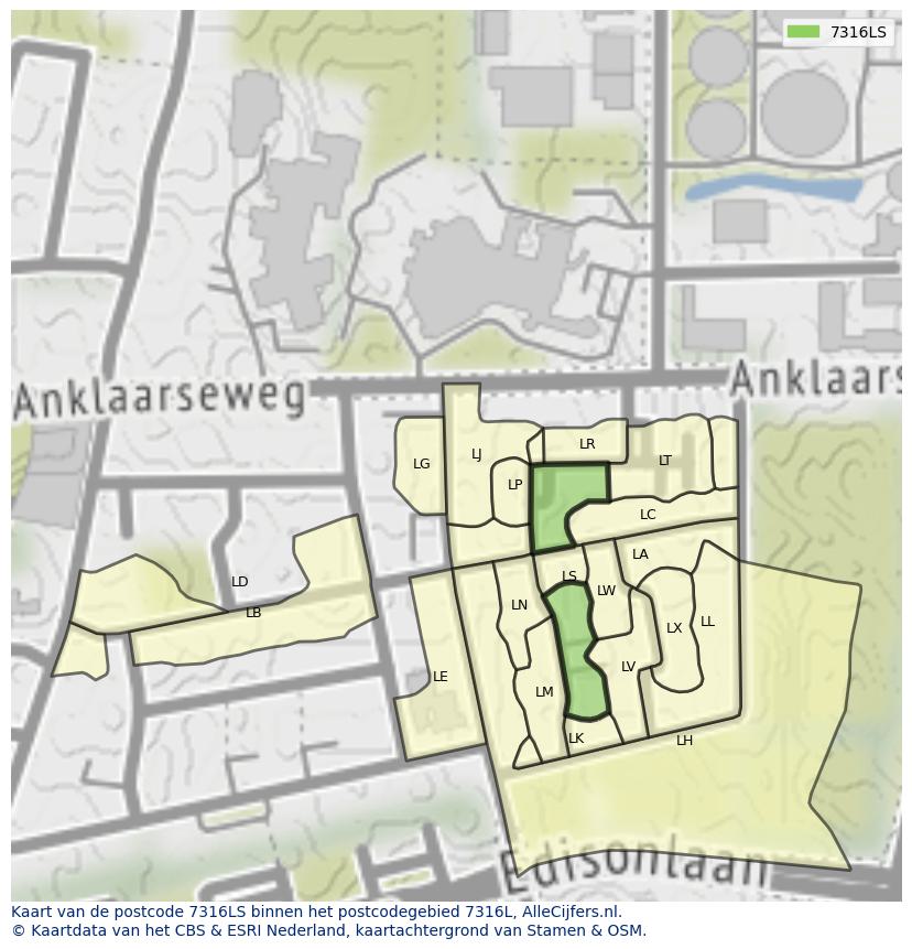 Afbeelding van het postcodegebied 7316 LS op de kaart.