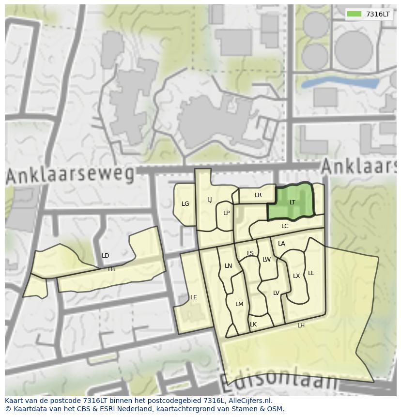 Afbeelding van het postcodegebied 7316 LT op de kaart.