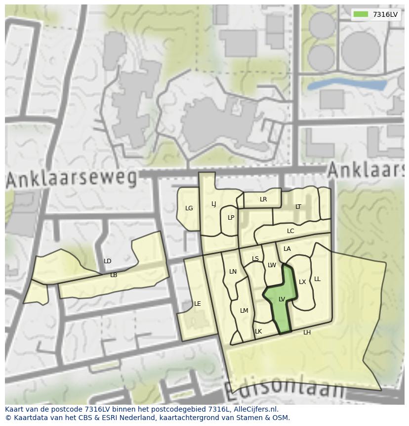 Afbeelding van het postcodegebied 7316 LV op de kaart.