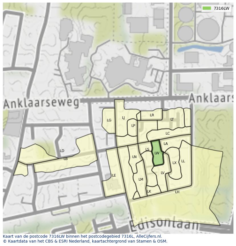 Afbeelding van het postcodegebied 7316 LW op de kaart.