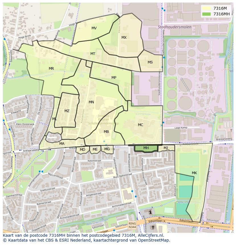 Afbeelding van het postcodegebied 7316 MH op de kaart.