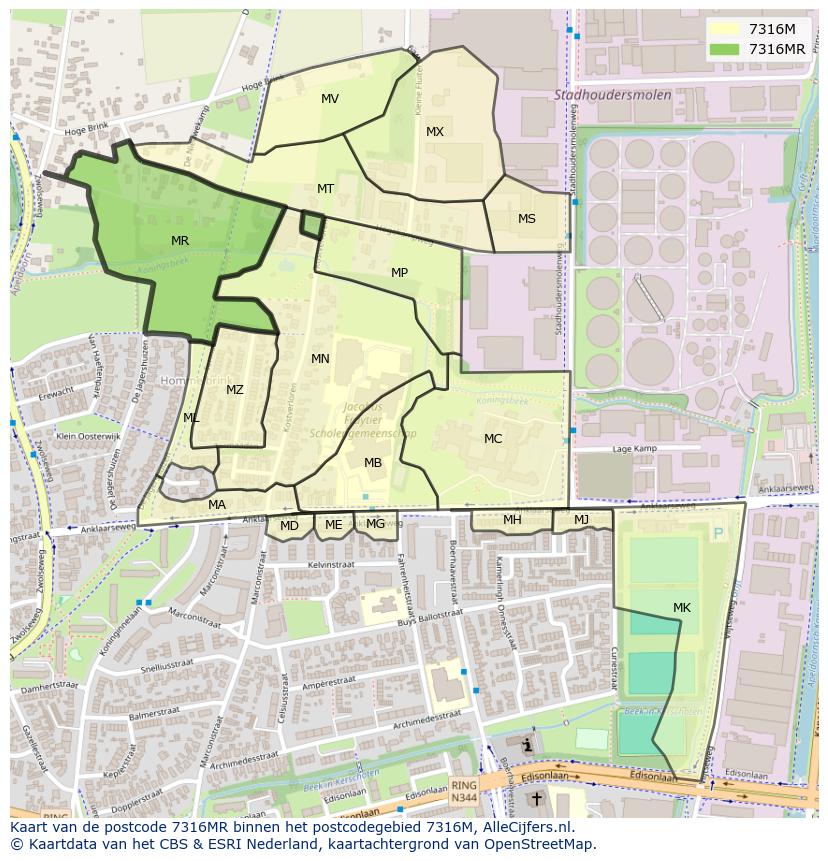 Afbeelding van het postcodegebied 7316 MR op de kaart.