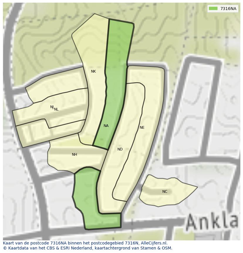 Afbeelding van het postcodegebied 7316 NA op de kaart.