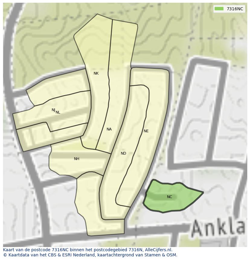 Afbeelding van het postcodegebied 7316 NC op de kaart.