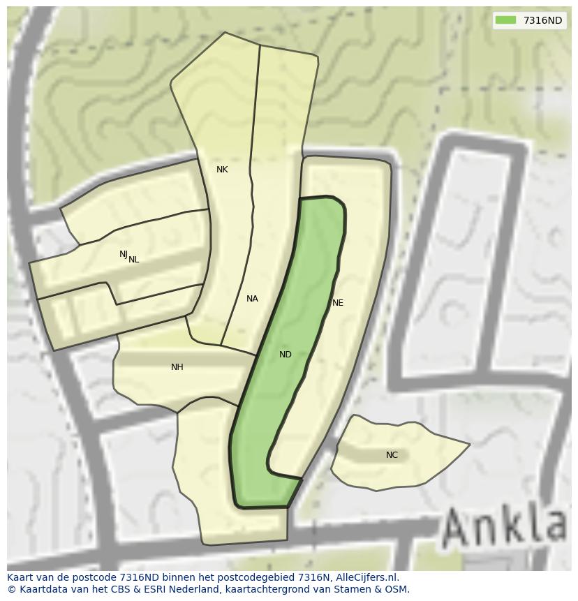Afbeelding van het postcodegebied 7316 ND op de kaart.