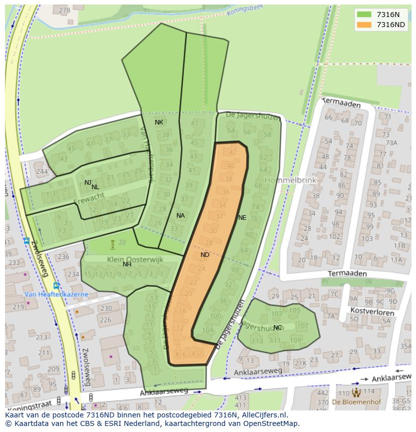 Afbeelding van het postcodegebied 7316 ND op de kaart.