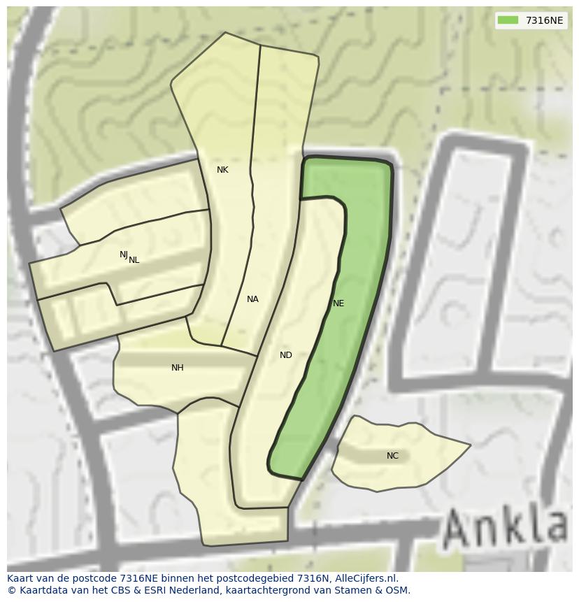 Afbeelding van het postcodegebied 7316 NE op de kaart.