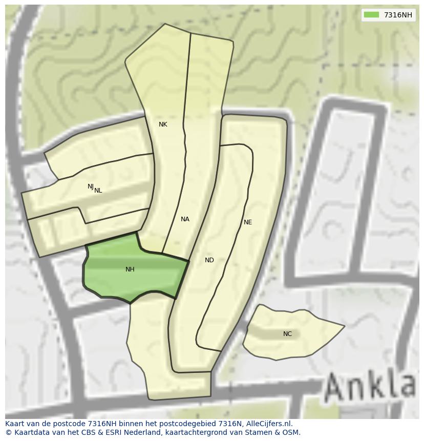Afbeelding van het postcodegebied 7316 NH op de kaart.