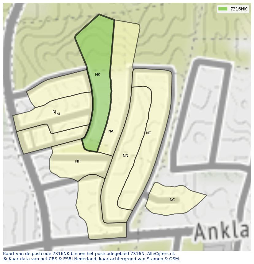 Afbeelding van het postcodegebied 7316 NK op de kaart.