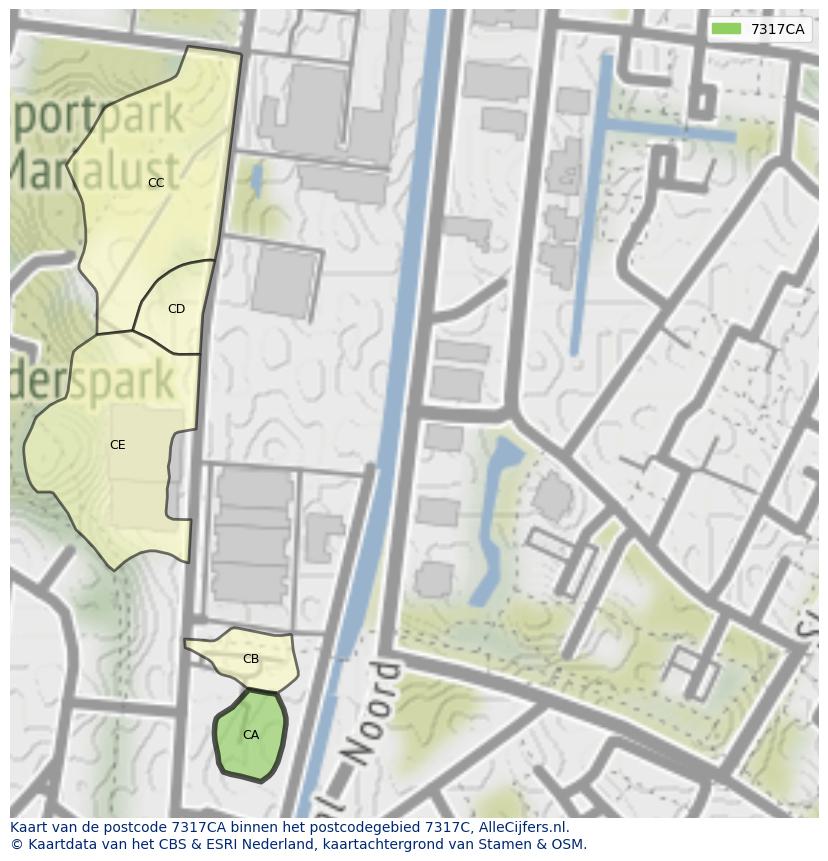 Afbeelding van het postcodegebied 7317 CA op de kaart.