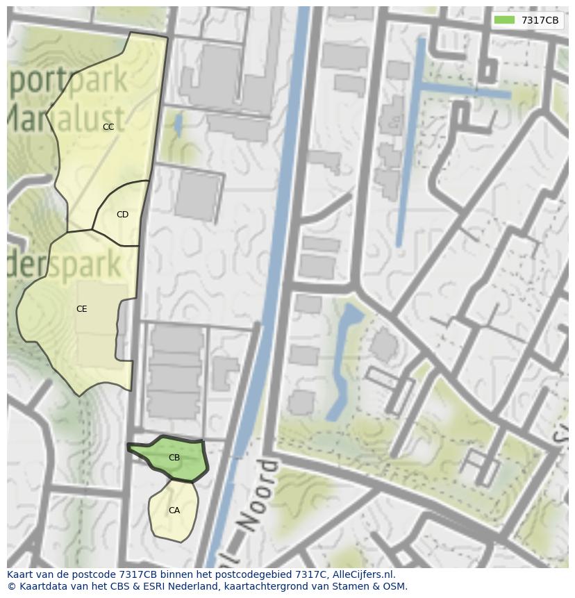 Afbeelding van het postcodegebied 7317 CB op de kaart.