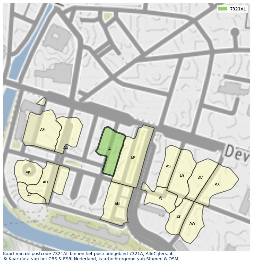 Afbeelding van het postcodegebied 7321 AL op de kaart.