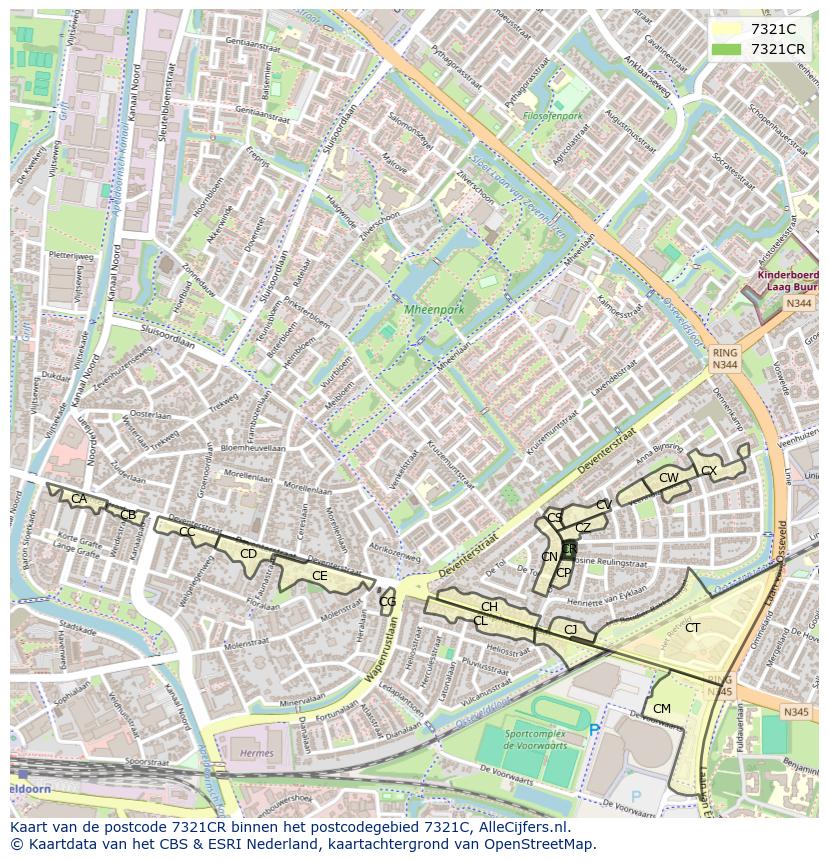 Afbeelding van het postcodegebied 7321 CR op de kaart.