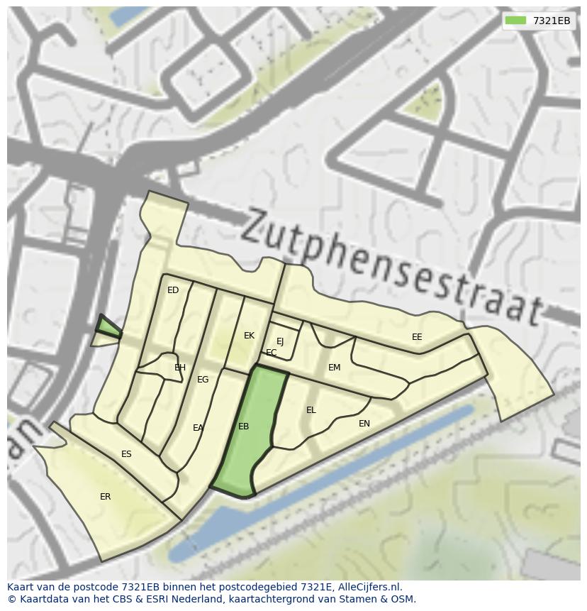 Afbeelding van het postcodegebied 7321 EB op de kaart.