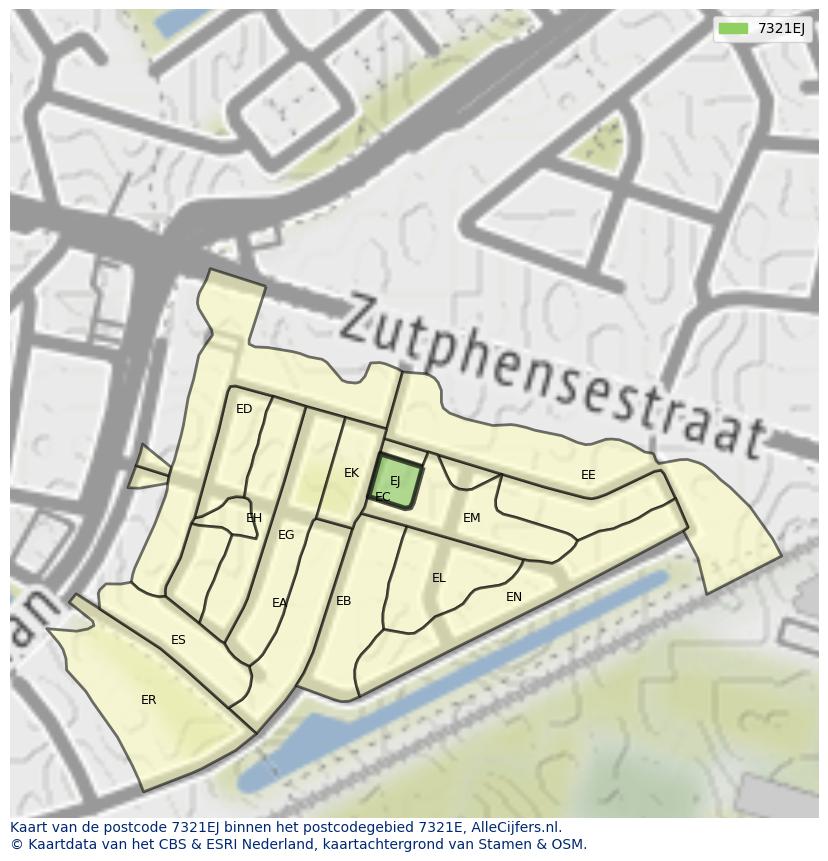 Afbeelding van het postcodegebied 7321 EJ op de kaart.