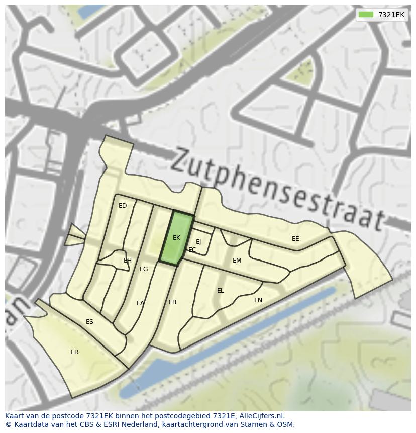 Afbeelding van het postcodegebied 7321 EK op de kaart.