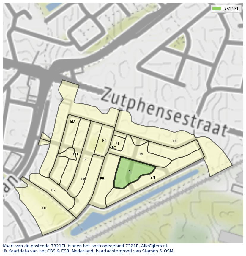 Afbeelding van het postcodegebied 7321 EL op de kaart.