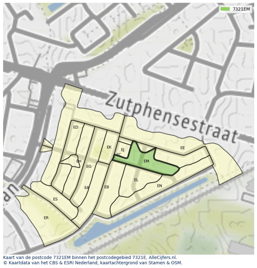 Afbeelding van het postcodegebied 7321 EM op de kaart.