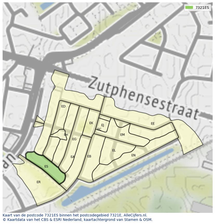 Afbeelding van het postcodegebied 7321 ES op de kaart.