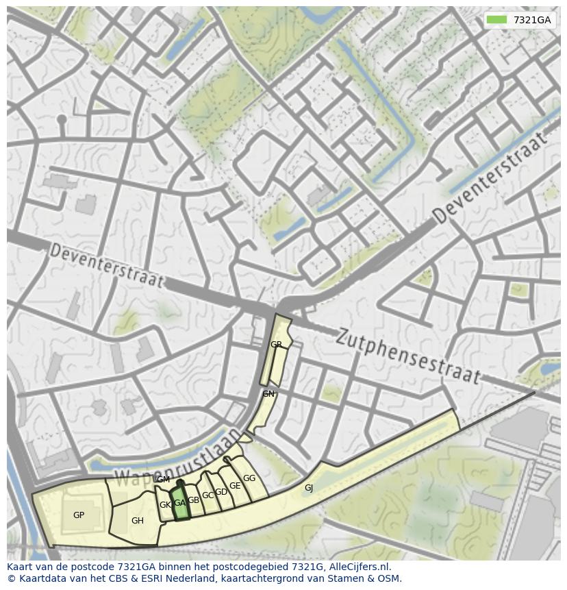 Afbeelding van het postcodegebied 7321 GA op de kaart.