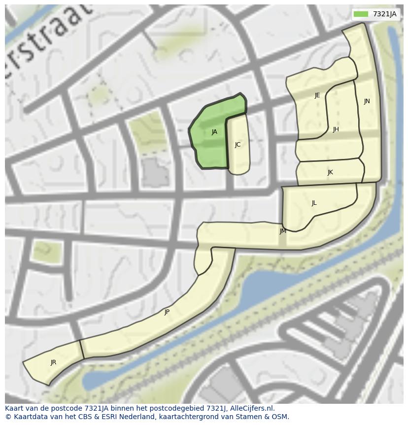 Afbeelding van het postcodegebied 7321 JA op de kaart.