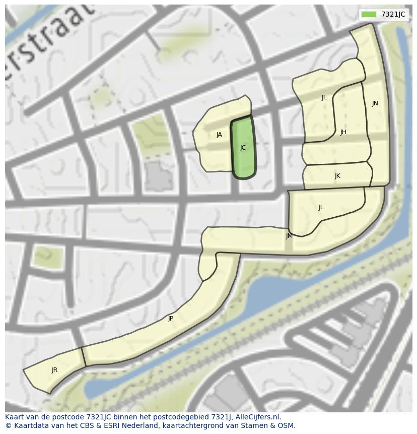Afbeelding van het postcodegebied 7321 JC op de kaart.