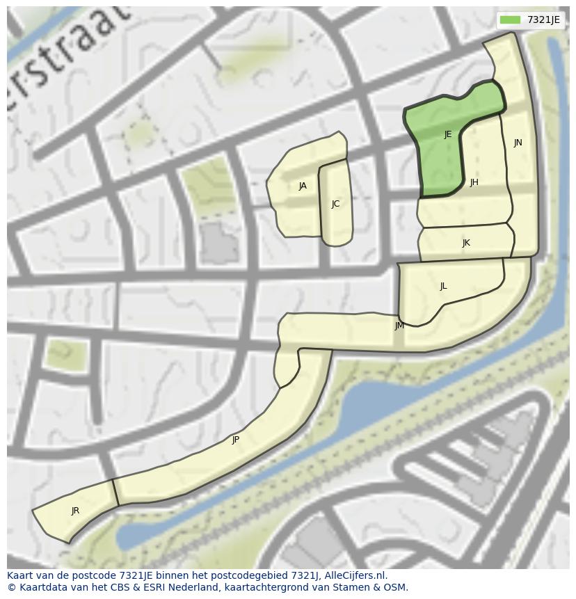 Afbeelding van het postcodegebied 7321 JE op de kaart.