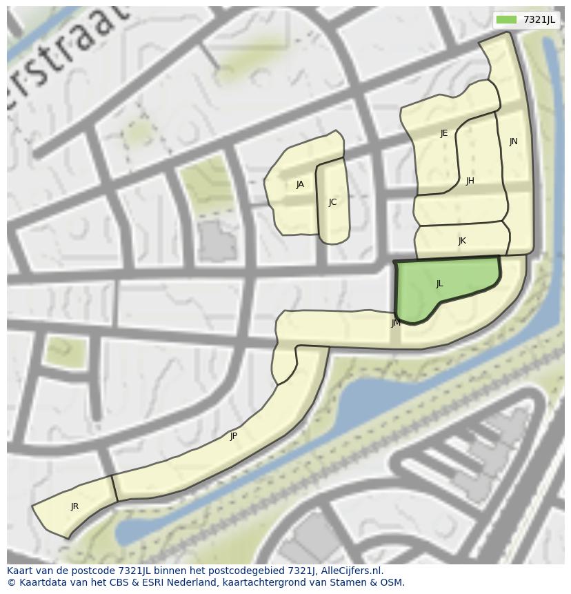 Afbeelding van het postcodegebied 7321 JL op de kaart.