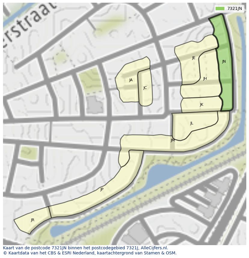 Afbeelding van het postcodegebied 7321 JN op de kaart.
