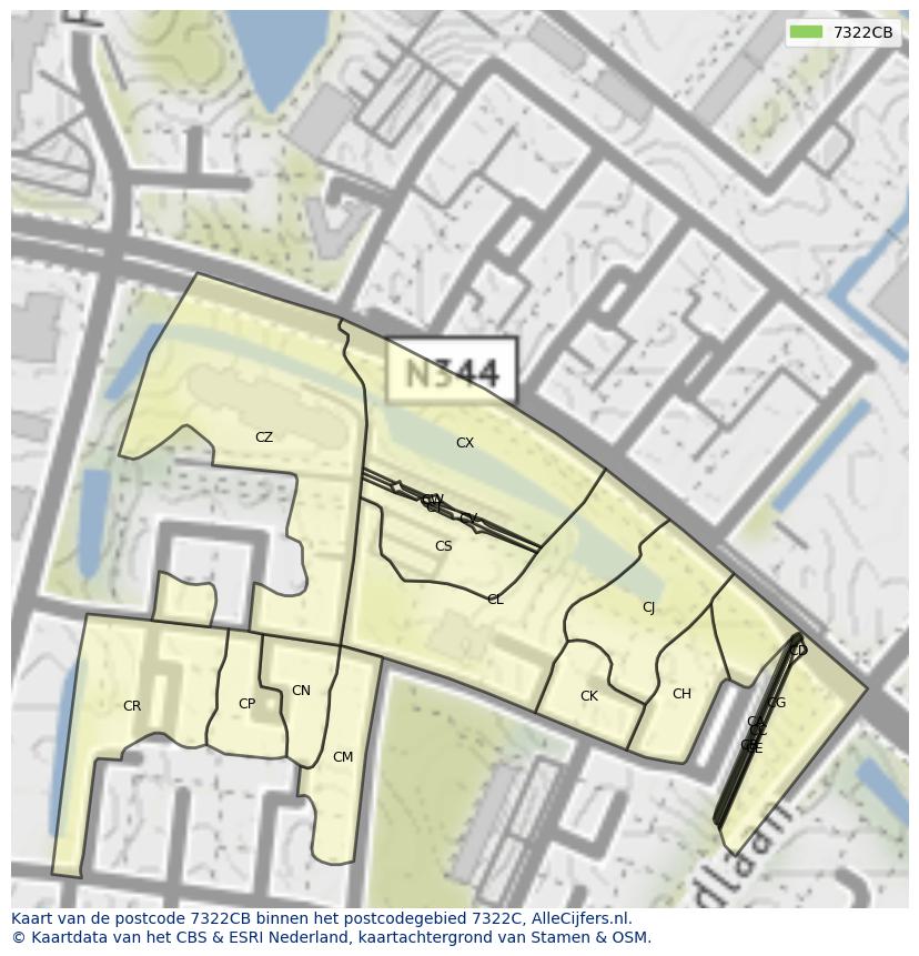 Afbeelding van het postcodegebied 7322 CB op de kaart.