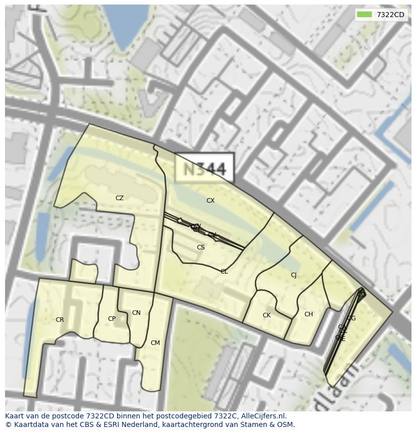 Afbeelding van het postcodegebied 7322 CD op de kaart.