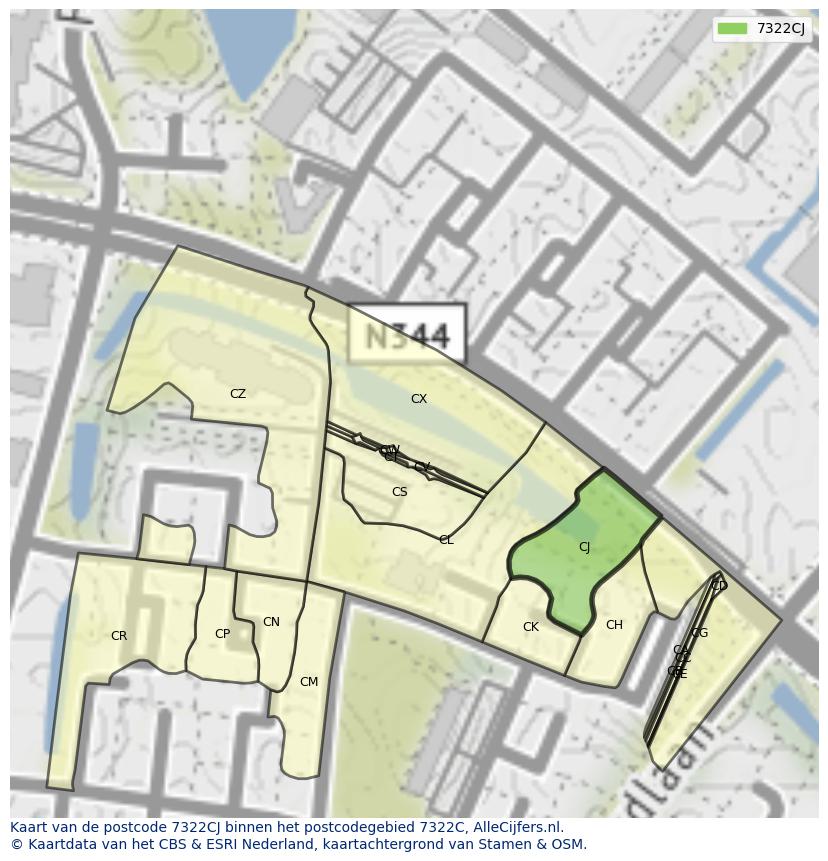 Afbeelding van het postcodegebied 7322 CJ op de kaart.