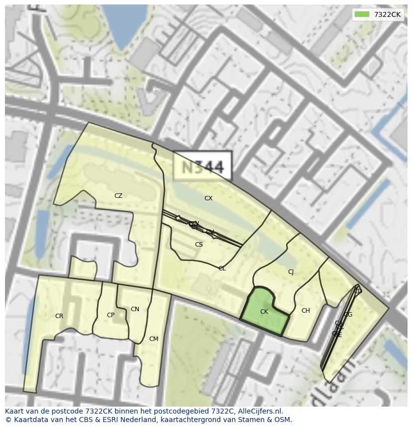 Afbeelding van het postcodegebied 7322 CK op de kaart.