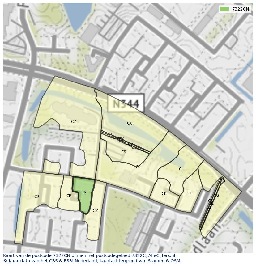 Afbeelding van het postcodegebied 7322 CN op de kaart.