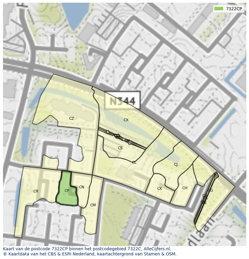 Afbeelding van het postcodegebied 7322 CP op de kaart.